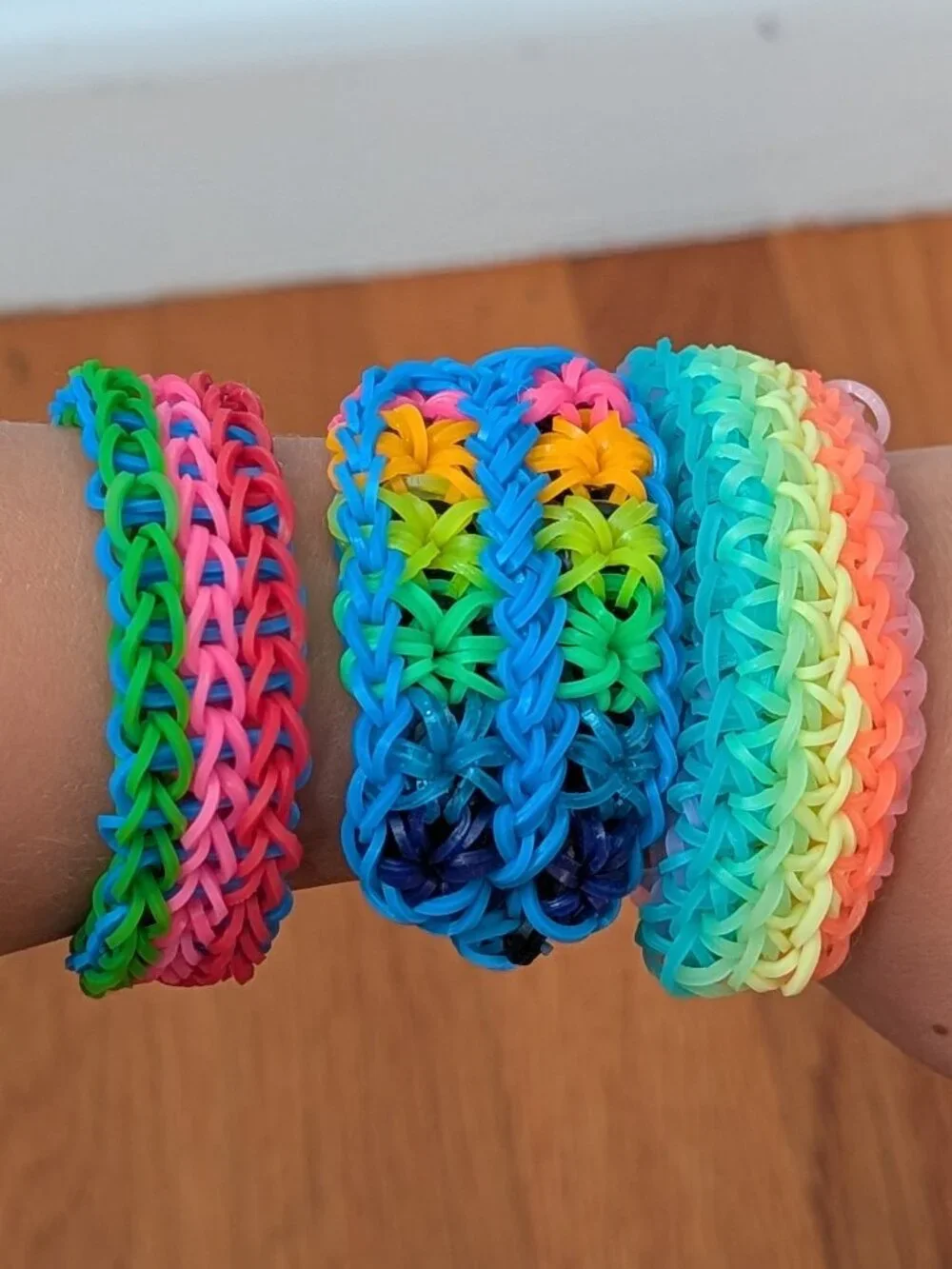 (3) Handmade Rainbow Loom Bracelets, Starburst, Triple Single & Geometric